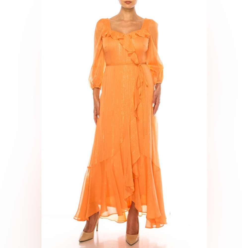 Danny & Nicole Orange Ruffle Maxi Dress